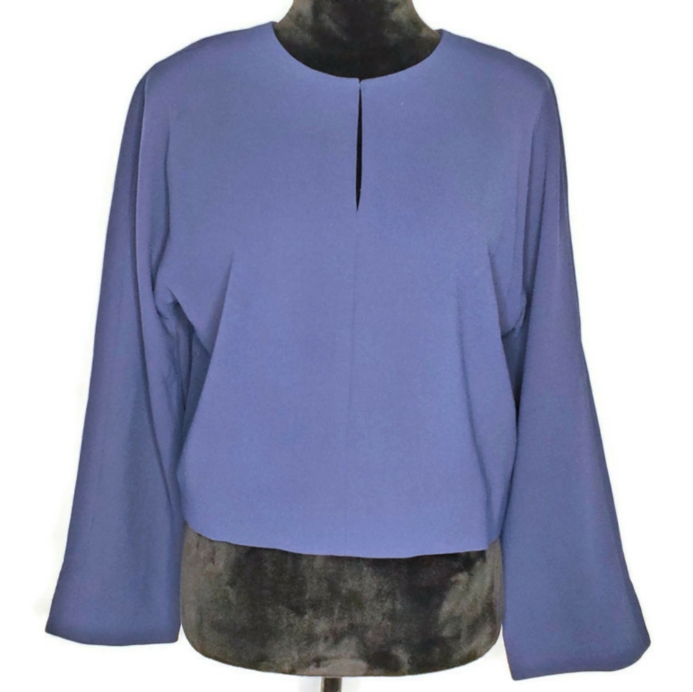 J. Crew | Navy Cropped Keyhole Wide Sleeve Blouse
